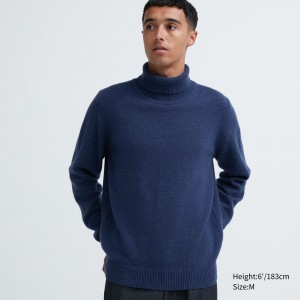 Uniqlo Premium Lambswool Turtleneck Jumper Jumpers Herr Blå | JWVGB-0914