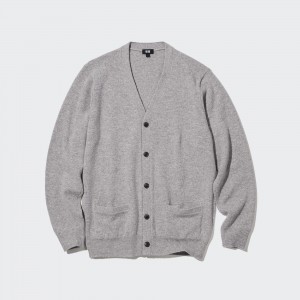 Uniqlo Premium Lambswool V Neck Cardigan Jumpers Herr Grå | GHACL-3147