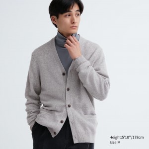 Uniqlo Premium Lambswool V Neck Cardigan Jumpers Herr Grå | SNEWA-7183