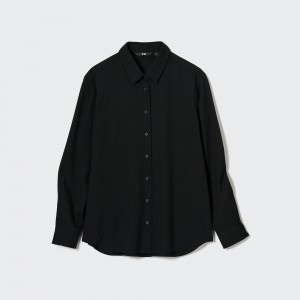 Uniqlo Rayon Long Sleeved Blouse Blus Dam Svarta | HETXK-7049
