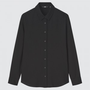 Uniqlo Rayon Long Sleeved Blouse Blus Dam Svarta | ADGXF-3915