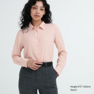 Uniqlo Rayon Long Sleeved Blouse Blus Dam Rosa | BQLPT-7853