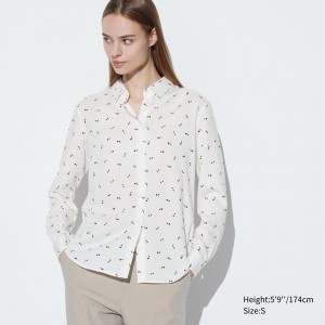 Uniqlo Rayon Printed Long Sleeved Blouse Blus Dam Vita | ASWVJ-7324