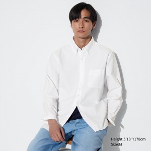 Uniqlo Regular Fit Oxford Shirt Regular Collar Skjorta Herr Vita | WIAYT-4290