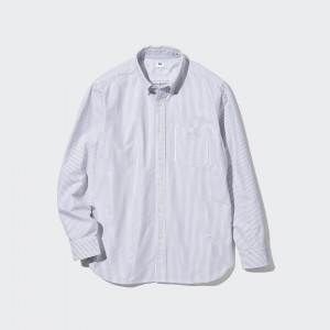 Uniqlo Regular Fit Striped Oxford Shirt Skjorta Herr Grå | BRCLD-4352