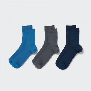 Uniqlo Ribbed Socks Three Pairs Strumpor Dam Blå | HRLKO-8193