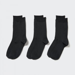 Uniqlo Ribbed Socks Three Pairs Strumpor Dam Svarta | BWHEF-3094