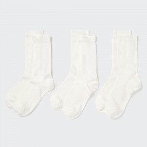 Uniqlo Ribbed Socks Three Pairs Strumpor Dam Vita | RUKOV-4129