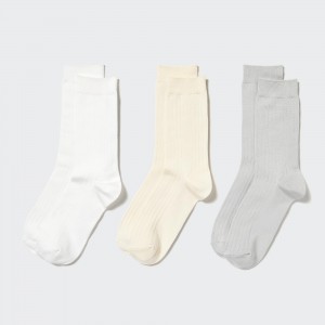 Uniqlo Ribbed Socks Three Pairs Strumpor Dam Vita | AETBC-5217
