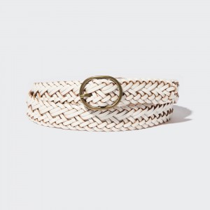 Uniqlo Round Buckle Mesh Leather Belt Väskor Dam Vita | UIPOA-4856