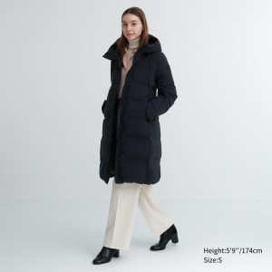 Uniqlo Seamless Down Long Coat Jackor Dam Svarta | SEIZV-8503
