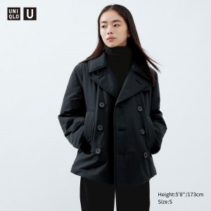 Uniqlo Short Padded Pea Coat Jackor Dam Svarta | KRGVP-5892