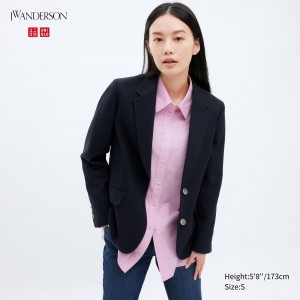 Uniqlo Single Breasted Jacket Jackor Dam Marinblå | GTUWN-5109