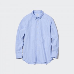 Uniqlo Slim Fit Oxford Shirt Button Down Collar Skjorta Herr Blå | EPLQN-0195