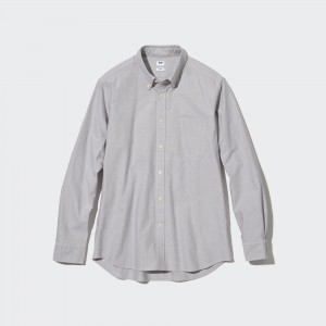 Uniqlo Slim Fit Oxford Shirt Skjorta Herr Grå | TOIBZ-8759