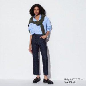 Uniqlo Slim Fit Straight Leg Ankle Length Jeans Jeans Dam Marinblå | NRBJY-8390