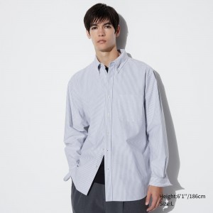 Uniqlo Slim Fit Striped Oxford Shirt Skjorta Herr Grå | GAVDL-4683