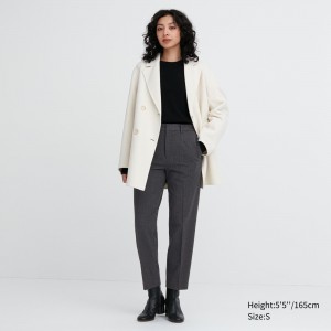 Uniqlo Smart Brushed Herringbone Ankle Length Trousers Blast Dam Mörkgrå | KSAPU-9430