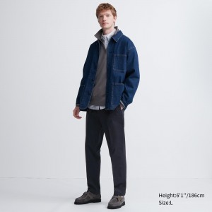 Uniqlo Smart Cotton Ankle Length Trousers Long Långbyxor Herr Marinblå | ENIPX-9573