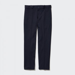 Uniqlo Smart Striped Ankle Length Trousers Long Långbyxor Herr Marinblå | PWIMF-4603