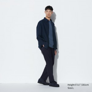 Uniqlo Smart Wool Like Ankle Length Trousers Kostymer Herr Marinblå | UWZRB-8591