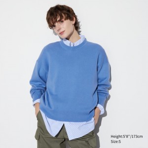 Uniqlo Smooth Cotton Relaxed Fit Crew Neck Jumper Jumpers Dam Blå | FINWS-1842