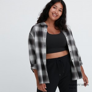 Uniqlo Soft Brushed Checked Long Sleeved Shirt Blus Dam Grå | BPHVT-1247