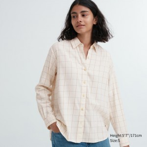 Uniqlo Soft Brushed Checked Long Sleeved Shirt Blus Dam Vita | SHWGC-3790