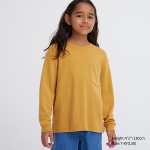 Uniqlo Soft Brushed Cotton Crew Neck Long Sleeved T-Shirt T-shirt Barn Gula | HTSXI-6274