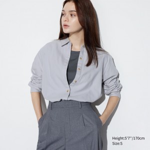 Uniqlo Soft Brushed Long Sleeved Shirt Blus Dam Ljusgrå | HWUQE-9458