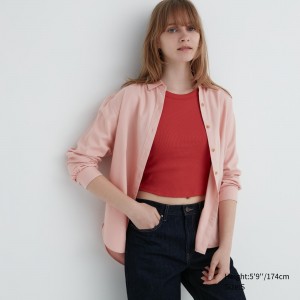 Uniqlo Soft Brushed Long Sleeved Shirt Blus Dam Rosa | KVXMO-8305