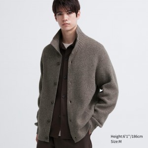 Uniqlo Souffle Yarn Low Gauge Grandad Collar Cardigan Jumpers Herr Bruna | ZGOFA-8136
