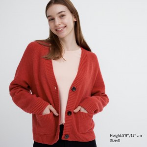 Uniqlo Souffle Yarn Short Cardigan Jumpers Dam Röda | PNQJK-2307