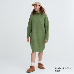 Uniqlo Souffle Yarn Turtleneck Long Sleeved Dress Klänning Dam Gröna | SENYJ-5901