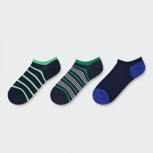 Uniqlo Striped Short Socks Three Pairs Strumpor Dam Marinblå | HWOYT-2965