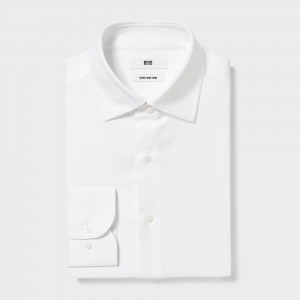 Uniqlo Super Non Iron Regular FiT-Shirt Semi Cutaway Collar Skjorta Herr Vita | RDGAY-2390