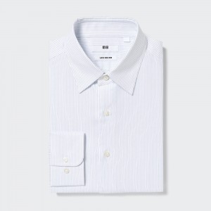 Uniqlo Super Non Iron Regular Fit Striped Shirt Regular Collar Skjorta Herr Blå | BLZVJ-3197