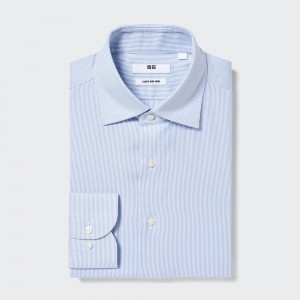 Uniqlo Super Non Iron Regular Fit Striped Shirt Semi Cutaway Collar Skjorta Herr Blå | MBQGL-8259