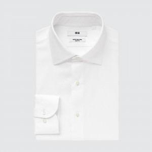 Uniqlo Super Non Iron Slim FiT-Shirt Semi Cutaway Collar Skjorta Herr Vita | ILNDK-6908