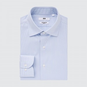 Uniqlo Super Non Iron Slim Fit Striped Shirt Semi Cutaway Collar Skjorta Herr Blå | ISJTU-1406