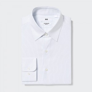 Uniqlo Super Non Iron Slim Fit Striped Shirt Regular Collar Skjorta Herr Blå | AEGVJ-1427