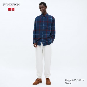 Uniqlo Textured Jersey Trousers Långbyxor Herr Vita | NJGCA-5108
