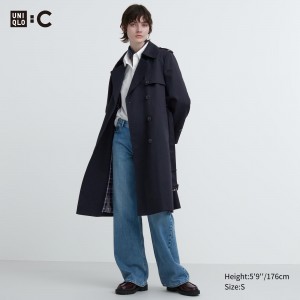 Uniqlo Trench Coat Jackor Dam Marinblå | GMUIC-2354