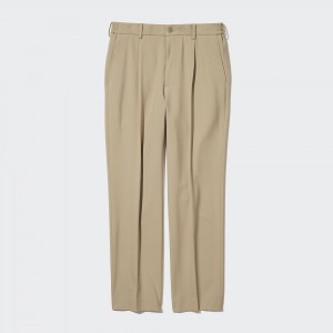 Uniqlo Two Way Stretch Pleated Tapered Fit Trousers Långbyxor Herr Beige | GQAID-0319