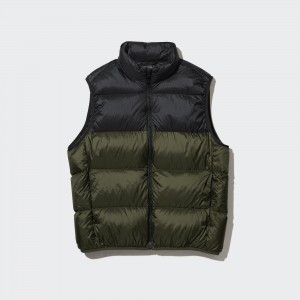 Uniqlo Ultra Light Down Colour Block Vest Jackor Herr Olivgröna | JPYDF-7630