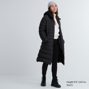 Uniqlo Ultra Light Down Long Coat Jackor Dam Svarta | ROIVW-7618