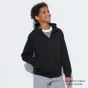 Uniqlo Ultra Stretch Dry Sweat Zipped Hoodie Hoodie Barn Svarta | SNHWF-5041