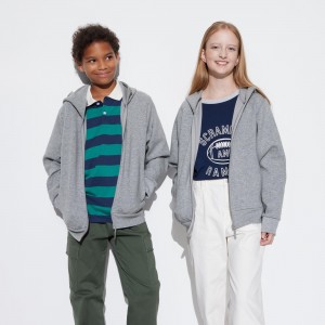 Uniqlo Ultra Stretch Dry Sweat Zipped Hoodie Hoodie Barn Grå | ZMPLQ-1062