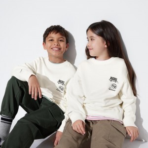 Uniqlo Ultra Stretch Graphic Sweatshirt Hoodie Barn Vita | FTQGK-1370