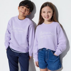 Uniqlo Ultra Stretch Graphic Sweatshirt Hoodie Barn Ljuslila | LYZJT-7960